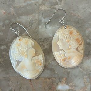 Italian Carved Shell Cameo M&M Scognamilio 925 Earrings